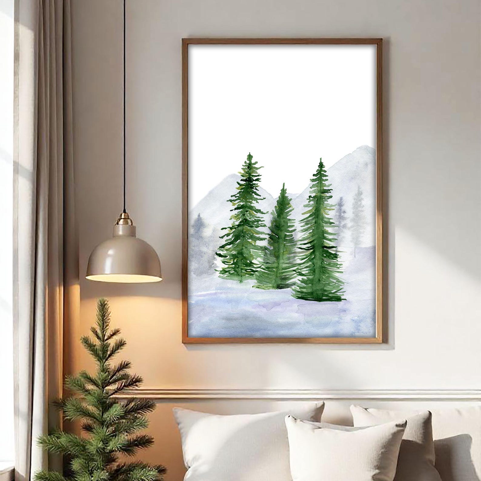 Pine Tree Printable Wall Art Christmas Print Winter Wall Art Watercolor ...