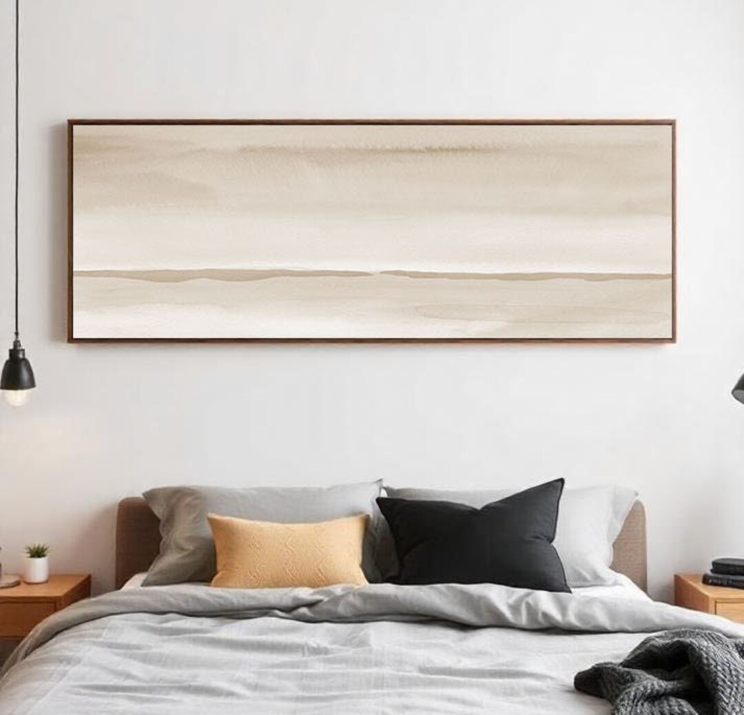 Long Narrow Horizontal Wall Art Neutral Abstract Wall Art Print Bedroom ...