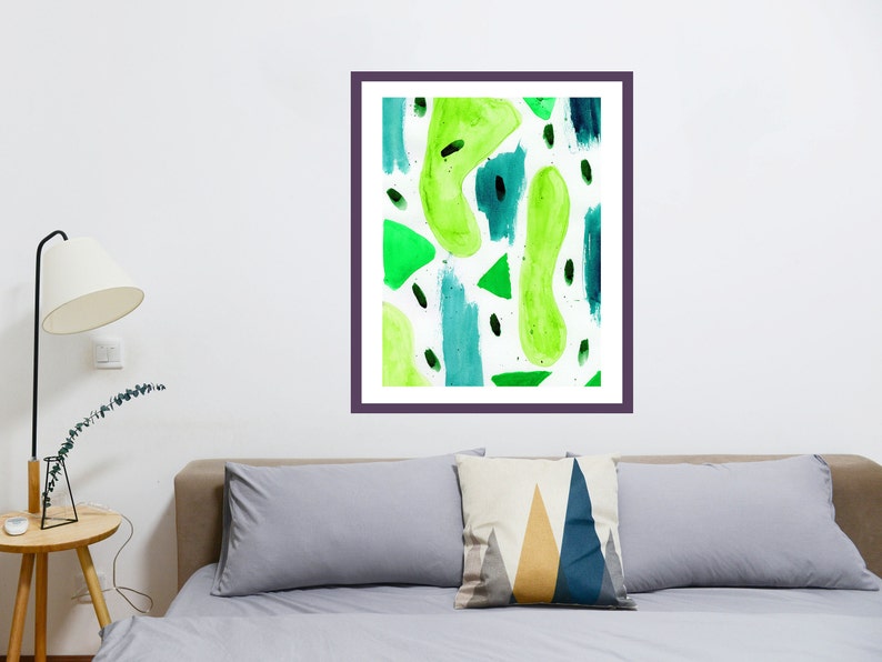 Green abstract art teal wall art green watercolor print Etsy