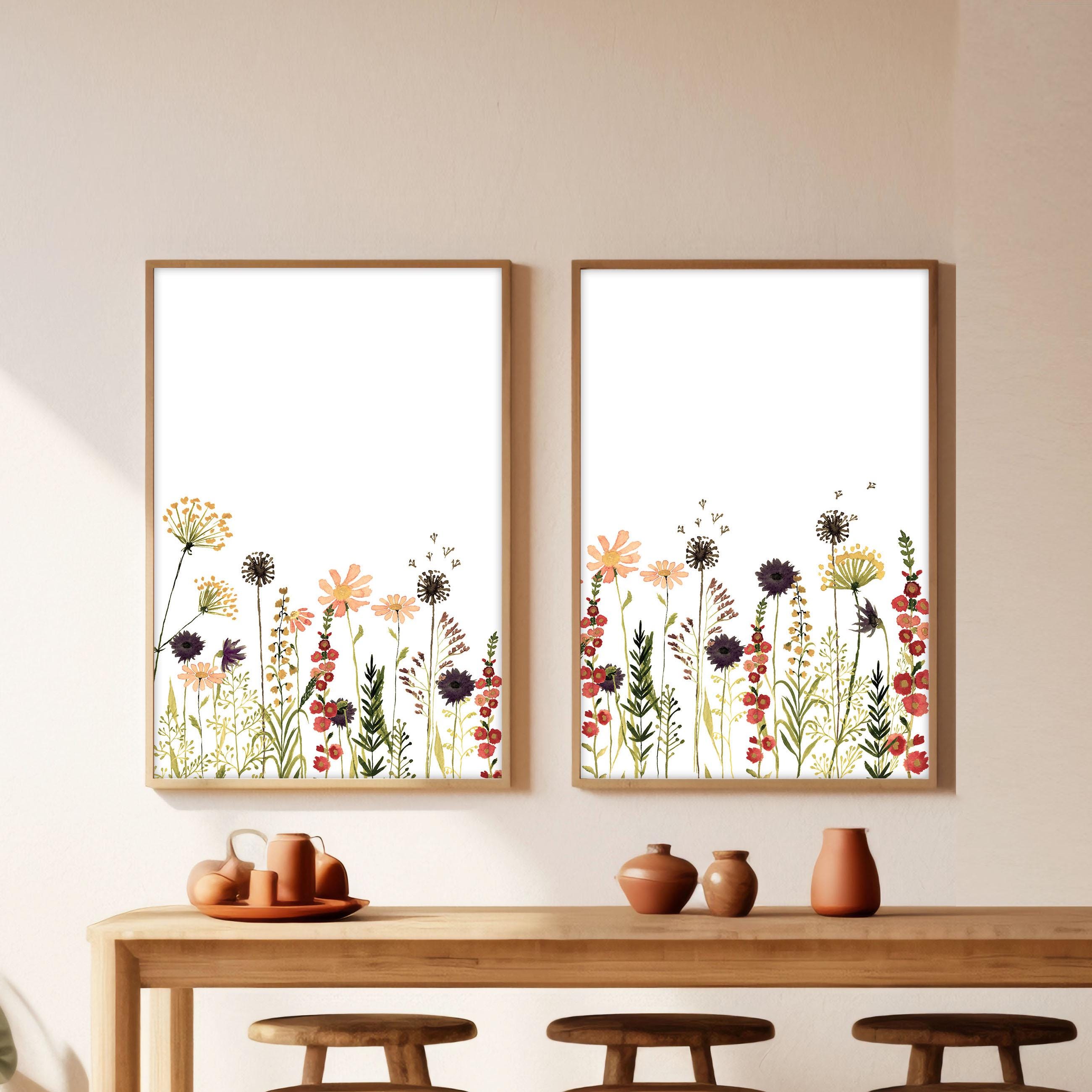 Floral printable wall art set of 2 prints digital download flower print botanical wall art wildflower downloadable prints watercolor prints