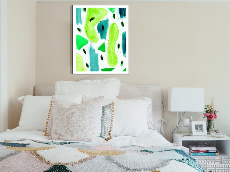 Green abstract art teal wall art green watercolor print Etsy
