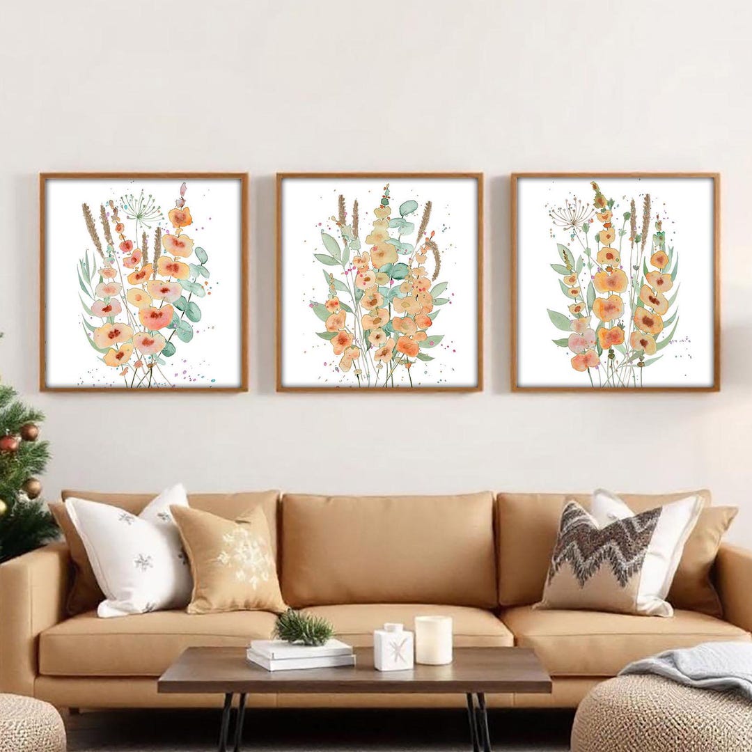 Wildflower Bouquet Watercolor Print Set: Botanical Wall Art (digital ...
