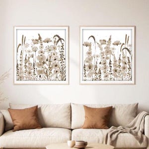 Brown wildflower wall art set of 2 square print printable wall art downloadable print floral wall art home decor gift square botanical print