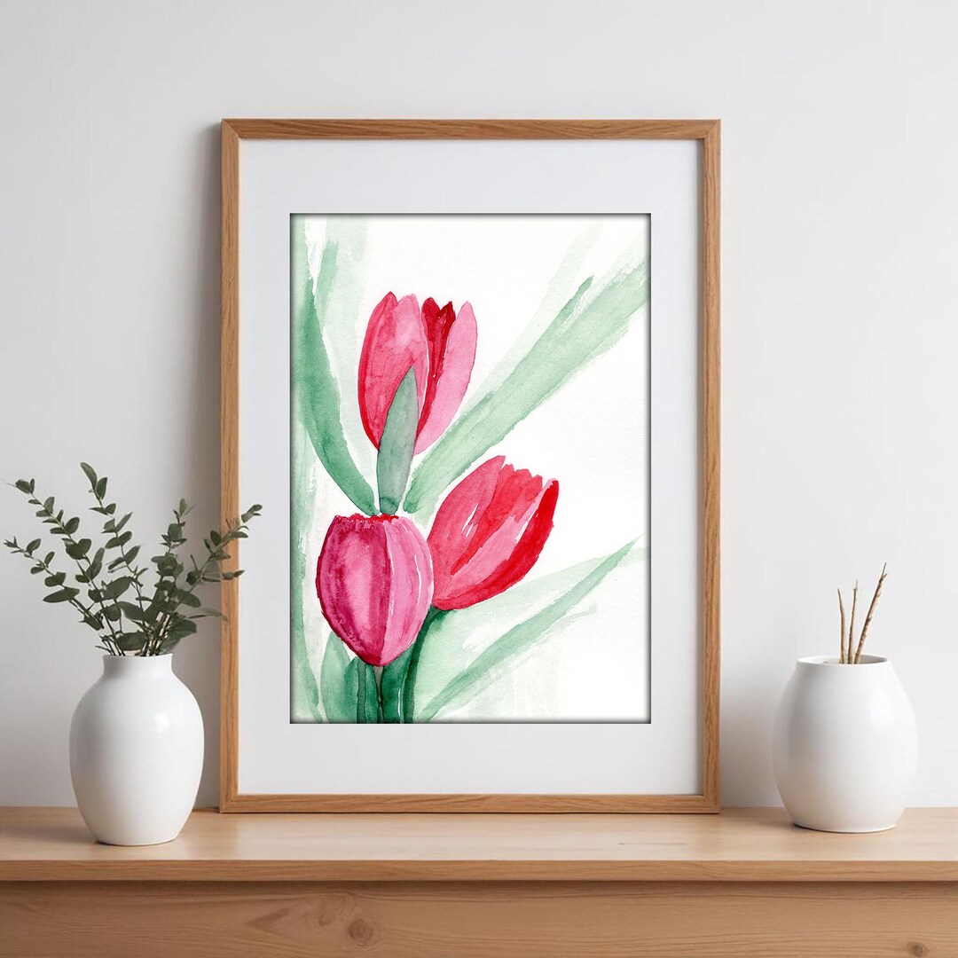 Abstract Tulip Watercolor Print: Botanical Flower Wall Art (digital ...