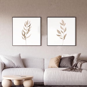 Brown printable wall art minimalist wall art botanical print square print set of 2 watercolor print digital download minimalistic art DIY