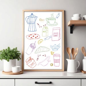 Hand Drawn Coffee Wall Art Printable Kitchen Decor Coffee Bar Print Colorful Coffee Poster Foodie Housewarming Gift DIGITAL DOWNLOAD