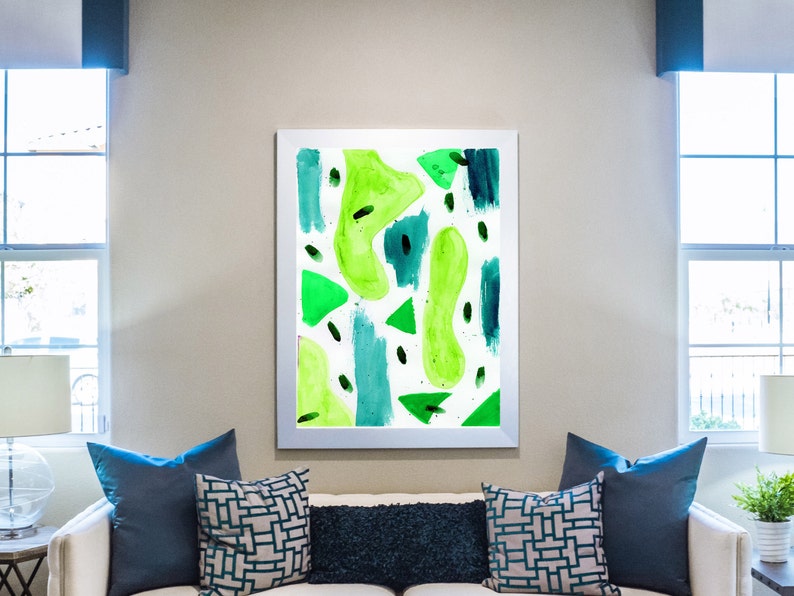Green abstract art teal wall art green watercolor print Etsy