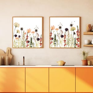 Conjunto de arte de parede para impressão, quadrado, impressão floral, aquarela, pintura original, download digital, arte de flores, impressões para download, decoração estética de ambiente