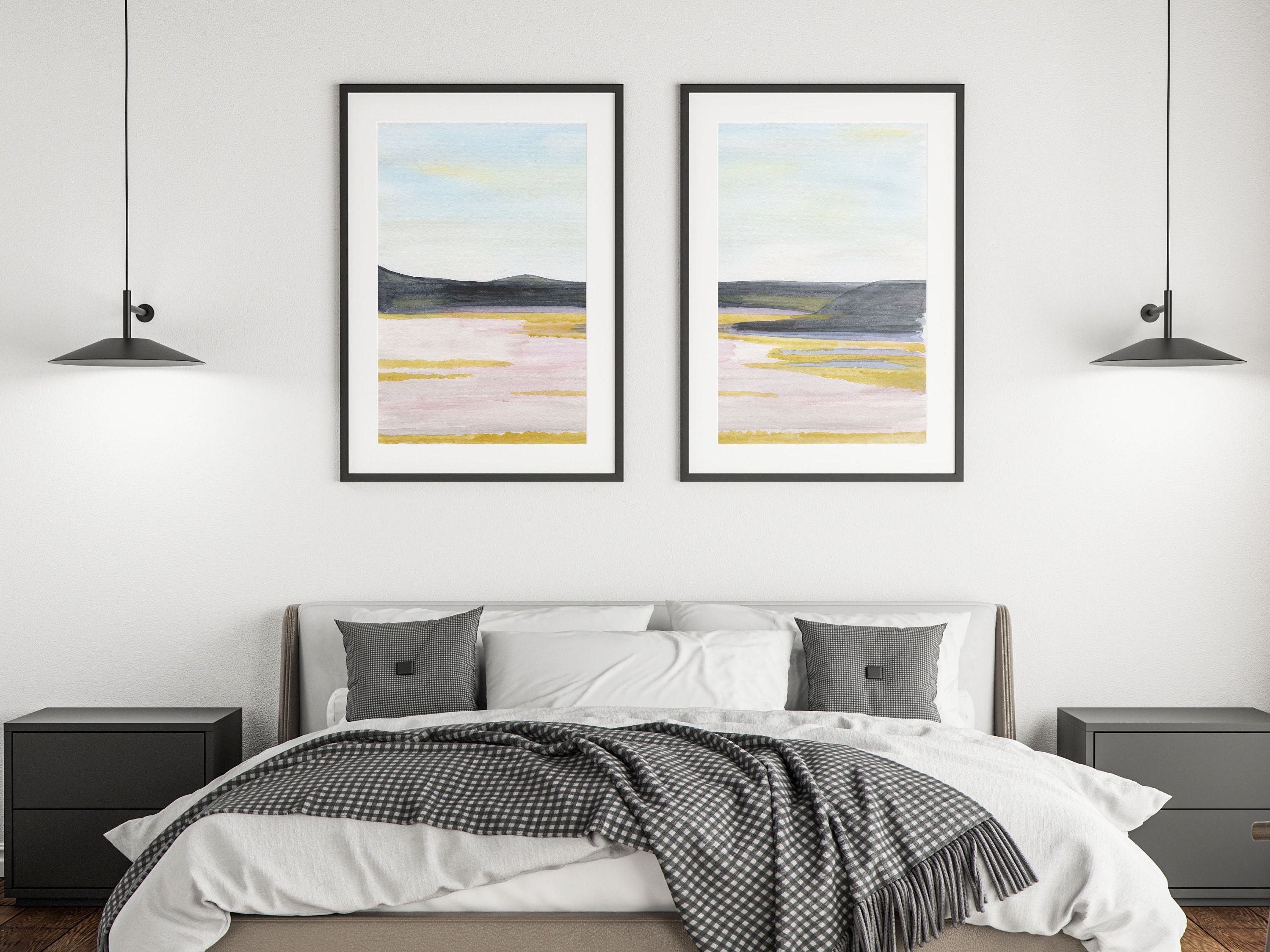 Downloadable print set above bed art abstract watercolor Etsy