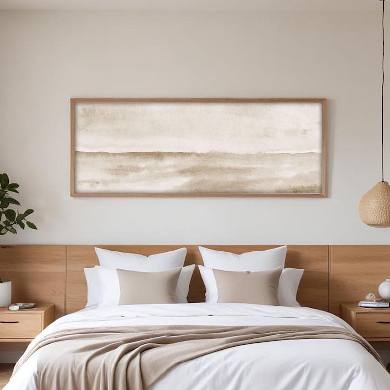Neutral Abstract Bedroom Wall Art: Long Horizontal Print (digital ...