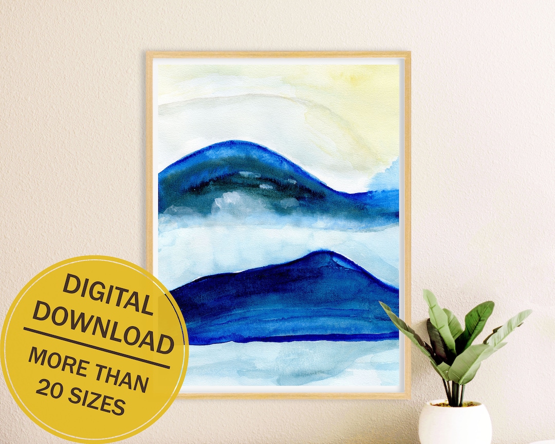 Blue Mountain Wall Art Mountain Watercolor Print Abstract Etsy