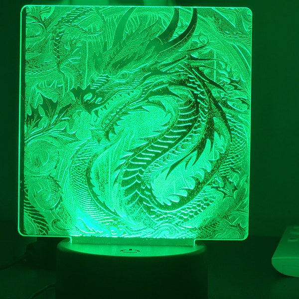 Feng Shui LED Dragon Mood Light, Laser Etched Acrylic, Housewarming, New Year Gift, Good Luck, Entryway Protection, Home & Office Decor