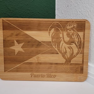 Puerto Rican Island Pride Engraved Cutting Board, Rooster Symbol, Kitchen Essentials, Wood Charcuterie Board, Gifts, Heritage Month