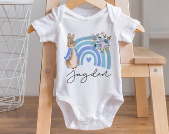 Personalised Peter Rabbit Romper, Pregnancy announcement baby bodysuit, birth Personalised baby bodysuit, Custom baby bodysuit