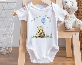 Personalised First Birthday Bodysuit, Classic Winnie the Pooh, 1st Birthday, First Bday gift, Personalised baby, First Birthday outfit