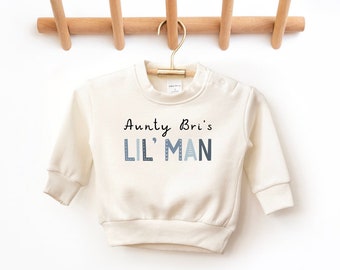 Baby Sweater Jumper, Custom baby Clothing, Cream baby Sweater, Aunties Lil Man, Favourite Aunt, Aunty Gift, Baby Keepsake, Baby Gift