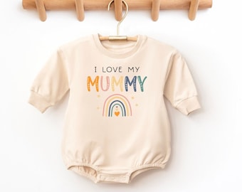 Lange mouw baby romper trui, trui bubble bodysuit, aangepaste baby bodysuit, ik hou van mijn mama, cadeau voor mama, Moederdag cadeau, aandenken