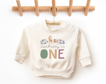 Baby Sweater Jumper, Custom baby Clothing, Cream baby Sweater, First Birthday Outfit, Safari Birthday, Birthday Gift, Birthday Keepsake