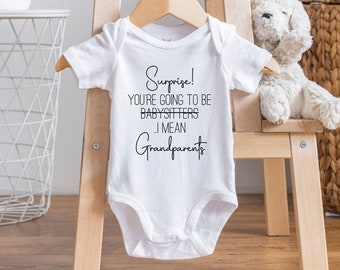 Surprise your going to be babysitters bodysuit, grandparents, Personalised baby bodysuit, Custom baby bodysuit, Pregnancy Announcement