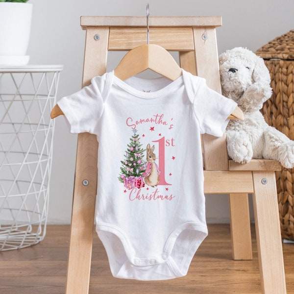 Personalised 1st Christmas outfit, Peter rabbit romper, First xmas bodysuit, Baby's First Christmas, Christmas Bodysuit, Baby Gift Keepsake