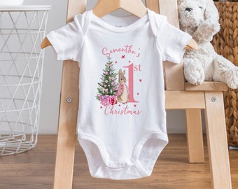 Personalised 1st Christmas outfit, Peter rabbit romper, First xmas bodysuit, Baby's First Christmas, Christmas Bodysuit, Baby Gift Keepsake