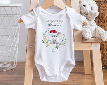 Personalised 1st Christmas outfit, First xmas bodysuit, Custom New Baby&#39;s First Christmas, Christmas Bodysuit, Koala Australian animal xmas