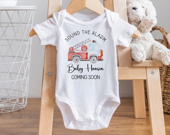 Firefighter Pregnancy Announcement, Coming Soon Baby Bodysuit, Personalised Baby Name Bodysuit, New Baby Gift, Baby Shower, Baby Reveal