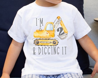 I'm Two And Digging It T-Shirt, I'm Two And Digging It Shirt, I Dig Being Two, 2nd Birthday Outfit, Second Birthday, Construction Theme