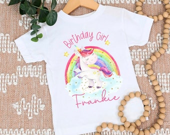 Personalised Birthday T-Shirt, Birthday Tee, Girls T-shirt, Birthday Gift, Kids Birthday Keepsake, Unicorn Birthday, Cute Girls Tee