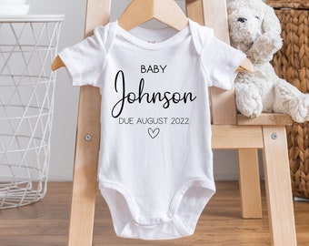 Pregnancy announcement baby bodysuit, birth date baby romper, Personalised baby bodysuit, Custom baby bodysuit, Pregnancy Reveal