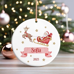 Santa Sleigh ceramic ornament, Personalised ornament, Christmas ornament, keepsake, First Christmas, Christmas gift, tree decoration