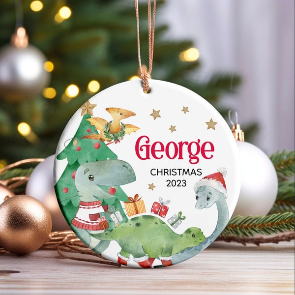 Dinosaur ceramic Christmas ornament, Dino Xmas, Personalised ornament, Christmas ornament, Christmas tree decoration, Christmas gift