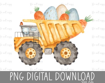 Easter truck, Construction Easter Watercolor PNG, Heat Press, Digital Download, Sublimation Download, Instant Download, DTF