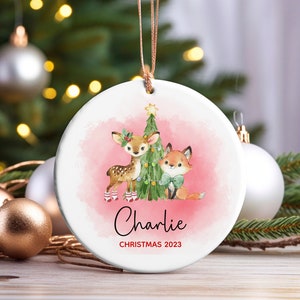 Woodland Animals ceramic Christmas ornament, Personalised ornament, Christmas ornament, Christmas tree decoration, Christmas gift Keepsake