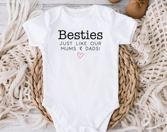 Besties just like our mums & Dads baby bodysuit, baby romper, Custom baby bodysuit, Pregnancy Announcement, Mothers Day Gift