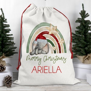 Boho Rainbow elephant Christmas sack, Personalised Santa sack, Christmas boho, Christmas decor, Christmas bag, Drawstring Bag