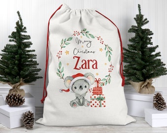 Personalised Santa sack, Koala Christmas sack, Christmas Keepsake, Christmas decor, Christmas bag, Drawstring Bag, Aussie animals