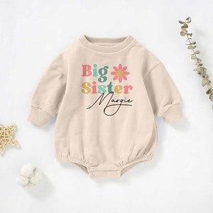 Long Sleeve Baby Romper Sweater, Big Sister, Bubble Bodysuit, Personalised Custom baby bodysuit, Sibling Gift, Baby Keepsake