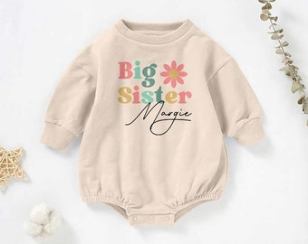 Lange mouw baby romper trui, grote zus, Bubble bodysuit, gepersonaliseerde aangepaste baby bodysuit, broer of zus cadeau, baby aandenken