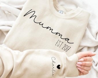 I Wear My Heart On My Sleeve Sweatshirt, Mumma Established, Mum Sweatshirt, Mothers Day Gift, Personalised Mum Gift, Personalised Sweater