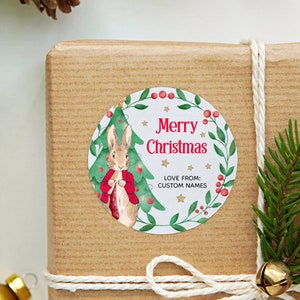 Custom Printed Christmas gift label, Peter Rabbit Christmas sticker, Envelope seals,  xmas present tags, Personalised stickers