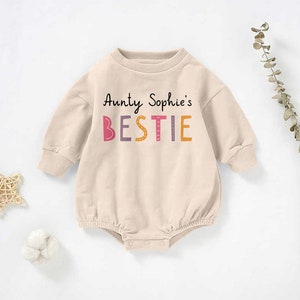 Long Sleeve Baby Romper Sweater, Sweater Bubble Bodysuit, Custom baby bodysuit, Aunties Bestie, Favourite Aunt, Aunty Gift, Baby Keepsake