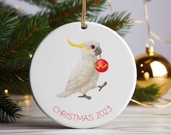 Aussie Animals Cockatoo ceramic Christmas ornament, Personalised ornament, Christmas ornament, Christmas tree decoration, Christmas gift