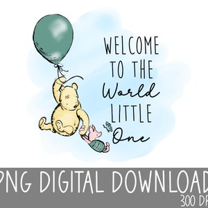 Winnie the Pooh clásico png, Oso Pooh, Bienvenido bebé, Prensa de calor, Descarga digital, Descarga de sublimación, Invitación, Tarjeta, Baby Shower