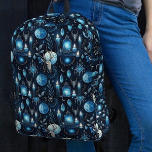 Mystical Moon and Potion Backpack Witchy Aesthetic Celestial Design Durable Bag for Women Magic Lovers School Travel Everyday Use