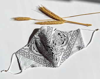 Bandana fabric face mask with nose wire, washable face mask, cotton face mask, adult face mask, made in USA