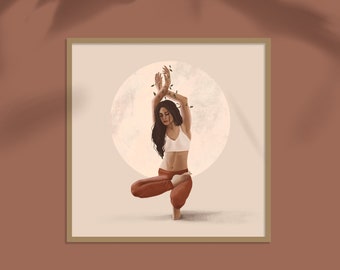 Yoga Art Asana Painting Lunar Artwork Earth toned Peaceful Decor Yoga Studio