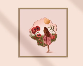 Floral Illustration Conceptual Art Print Poppy flower Wall Decor Botanical Poster