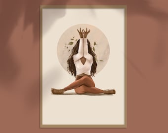 Yoga Asana Art Print Moon Wall Art Peaceful Illustration Yogi Home Decor