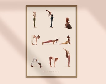 Sun Salutations Poster Surya Namaskar Wall Art Yoga Guide Body Positive Art print